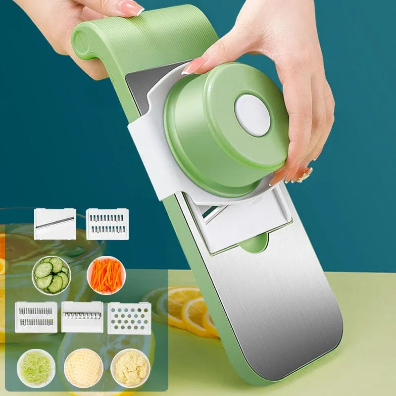 Hachoir de cuisine multifonctionnel en acier inoxydable avec protège-mains — 5 Lames Interchangeables