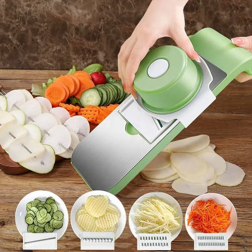 Hachoir de cuisine multifonctionnel en acier inoxydable avec protège-mains — 5 Lames Interchangeables