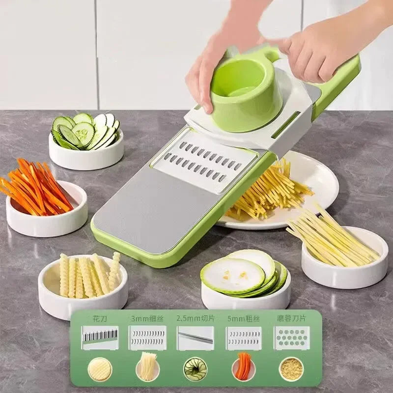 Hachoir de cuisine multifonctionnel en acier inoxydable avec protège-mains — 5 Lames Interchangeables