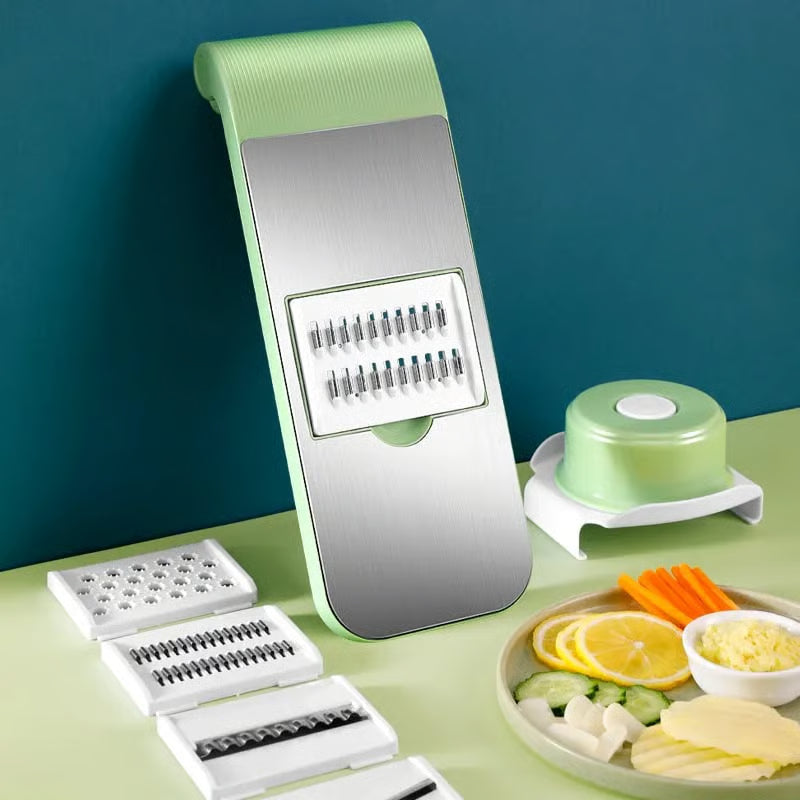Hachoir de cuisine multifonctionnel en acier inoxydable avec protège-mains — 5 Lames Interchangeables